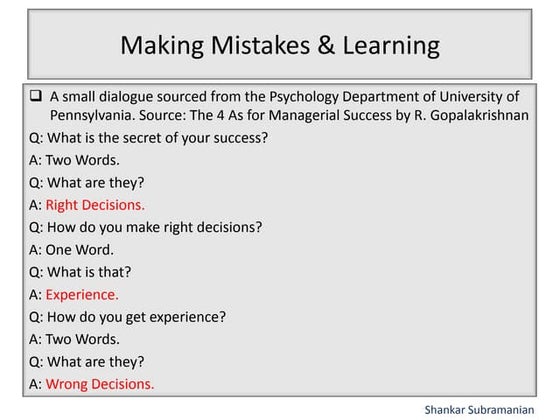 Making mistakes & learning