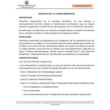 Manejo de la corioamionitis