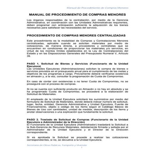 Manual De  Procedimientos Para Compras