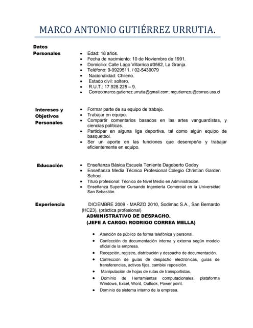 Marco antonio gutiérrez urrutia curriculum vitae