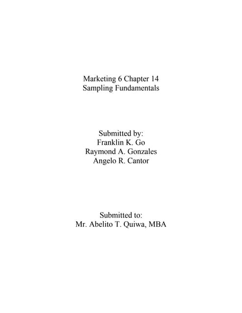 Marketing 6 chapter 14 sampling fundamentals