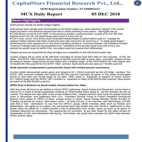 Mcx daily report 5 dec 2018