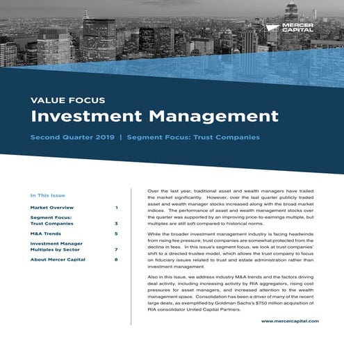 Mercer Capital's Investment Management Industry Newsletter | Q2 2019 | Focus:...