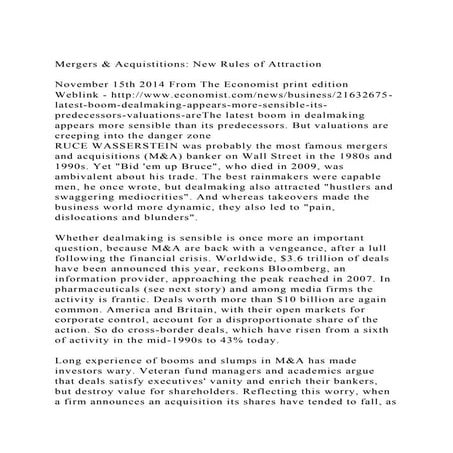 Mergers & Acquistitions New Rules of AttractionNovember 15th .docx