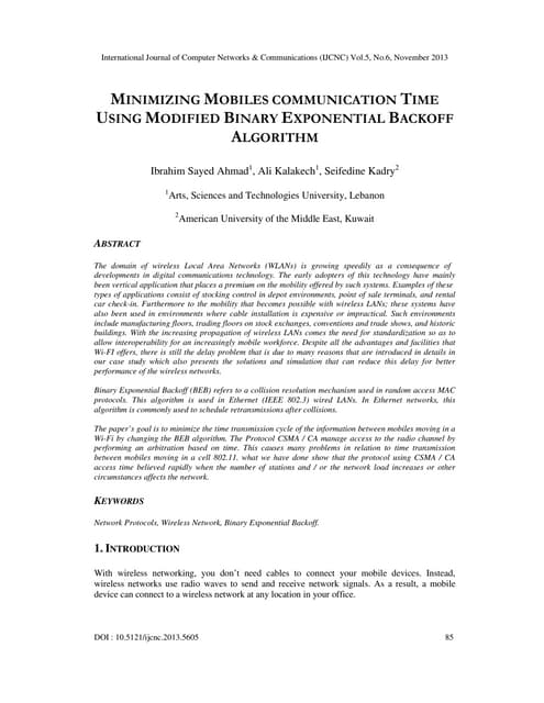 Minimizing mobiles communication time using modified binary exponential backo...