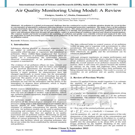 Air Quality Monitoring Using Model: A Review