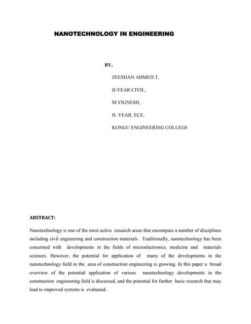 Nanotechnology in  engineering