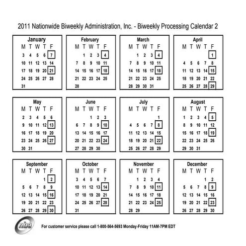 Nationwide Biweekly Administration 2011Calendar 2 - Biweekly Payment schedule