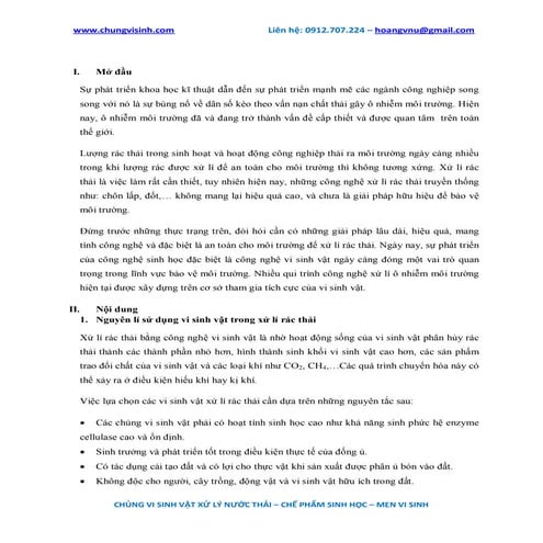 ỨNG DỤNG CHỦNG VI SINH VẬT XỬ LÝ RÁC THẢI