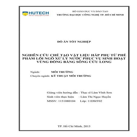 Nghiên cứu chế tạo vật liệu hấp phụ từ phế phẩm lõi ngô xử lý nước phục vụ si...