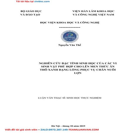 Nghiên Cứu Đặc Tính Sinh Học Của Các Vi Sinh Vật Phù Hợp Cho Lên Men Thức Ăn ...