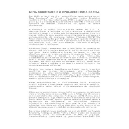 Nina rodrigues e o evolucionismo social
