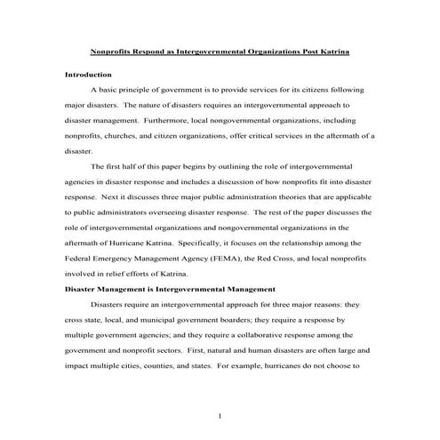 Nonprofits respond as intergovernmental organizations post katrina