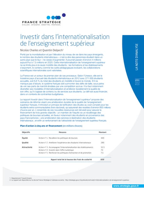 Investir dans l'internationalisation de l'enseignement supérieur