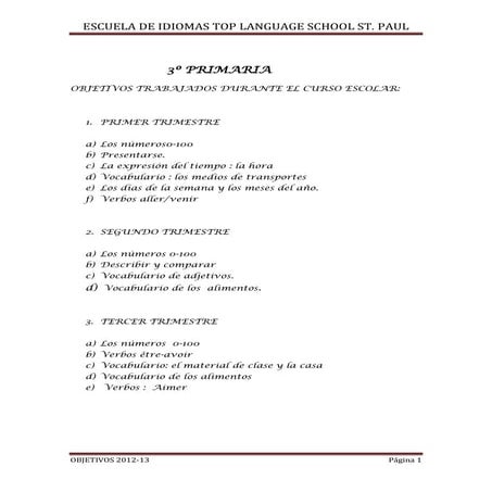 Objetivos 3º primaria