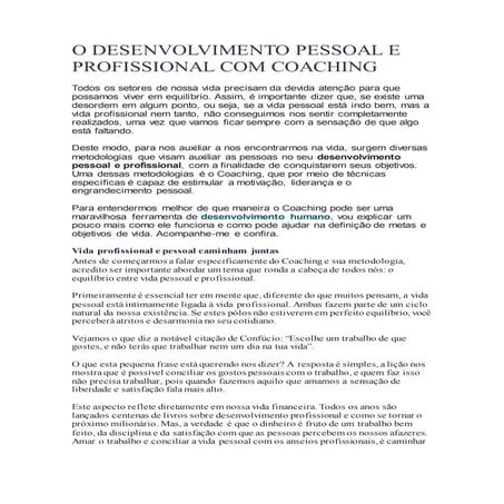 O desenvolvimento pessoal e profissional com coaching