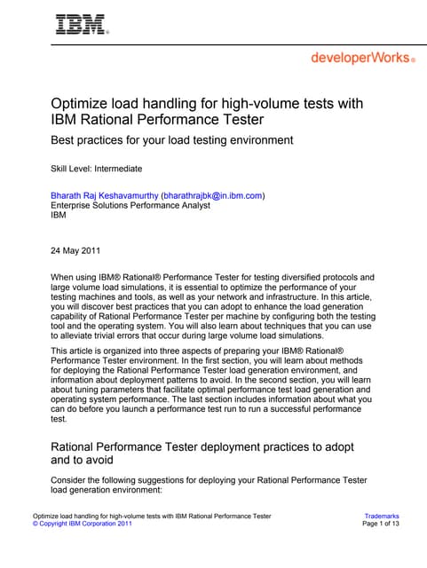 Optimize load handling for high-volume tests with IBM Rational Performance Te...