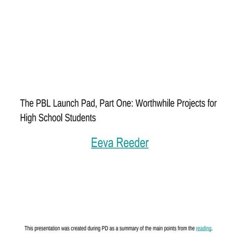 Pbl worthwhile high school projects