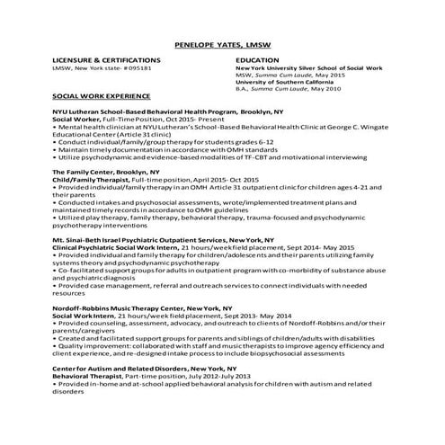 Penelope Yates Resume