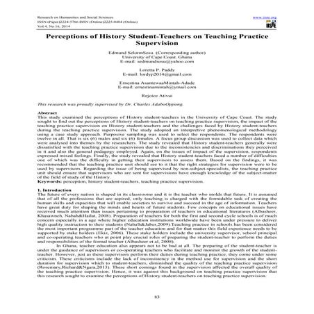 Perceptions of history student teachers on teaching practice supervision