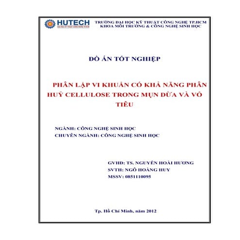 Phân lập vi khuẩn có khả năng phân hủy cellulose trong mụn dừa và vỏ tiêu