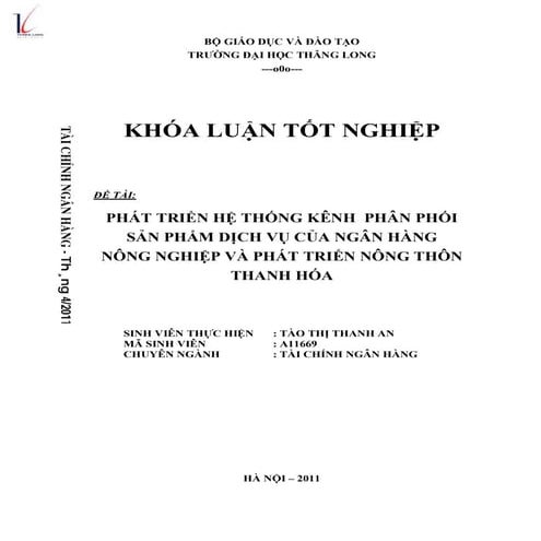 Phát triển hệ thống kênh phân phối sản phẩm dịch vụ của Ngân hàng Nông nghiệp...