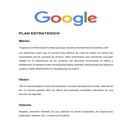 Plan estrategico google