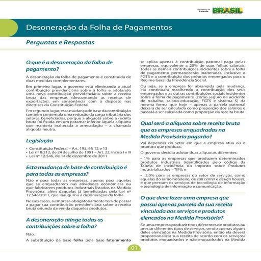 Plano Brasil Maior, desoneração da folha de pagamentos