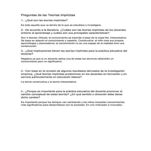 Preguntas de las teorías implícitas