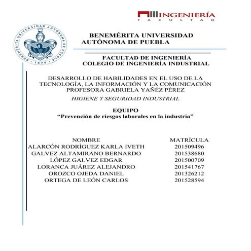 Prevencion de riesgos laborales en la industria