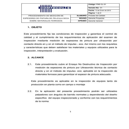 Procedimiento de medicion de espesores de pintura