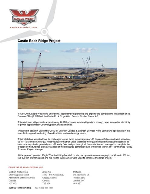 Sampling of Eagle West Wind Energy Projects