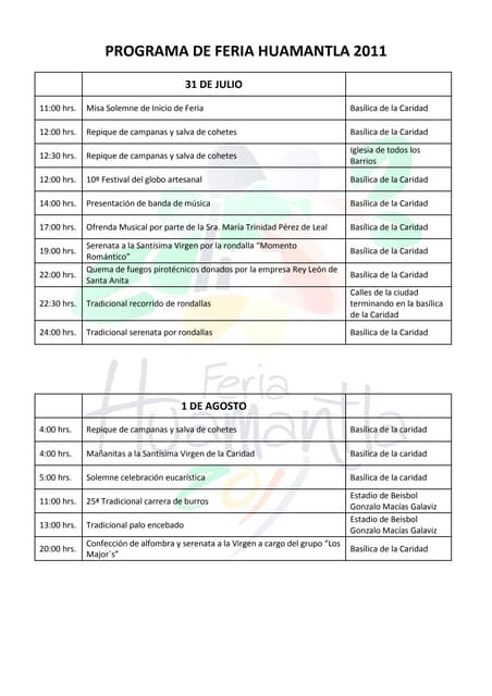 Programa de feria Huamantla 2011