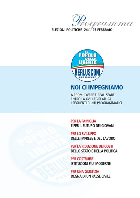 Programma elettorale del Pdl. elezioni 2013