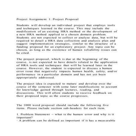 Project assignment 1 project proposal students will develop an