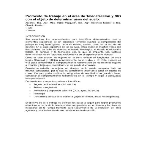 Protocolo de trabajo teledetección y sig