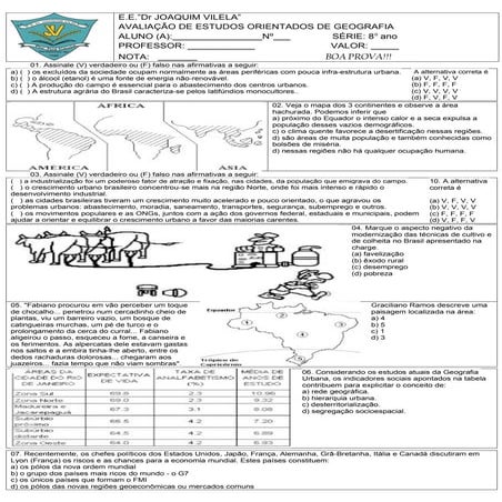 Prova geografia estudos orientados 8 ano