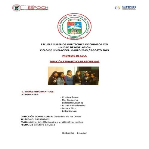 Proyecto formulacion de problemas