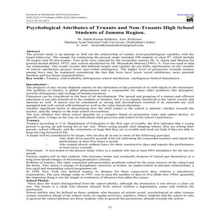 Psychological attibutes of truants and non truants high school students of ja...