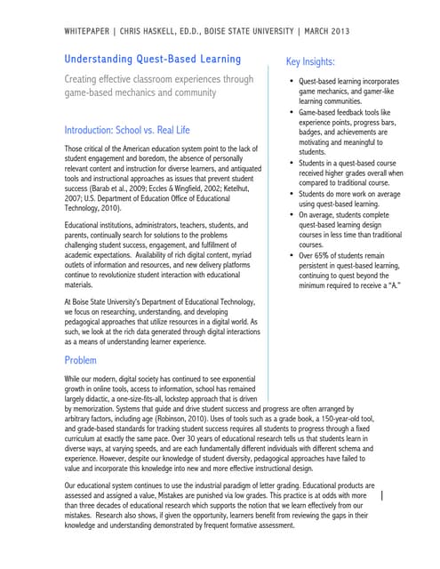 Understanding Quest Based Learning