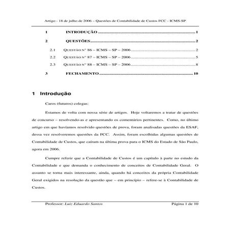 Questões de contabilidade de custos