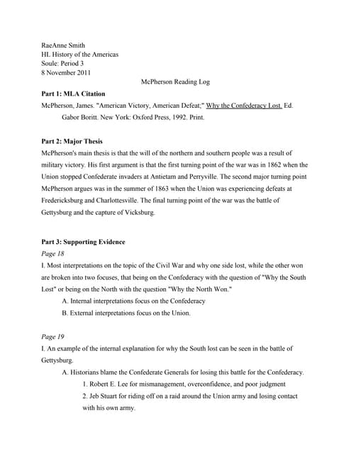 Reading log  mc pherson