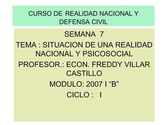 REALIDAD NACIONAL Y DEFENSA CIVIL