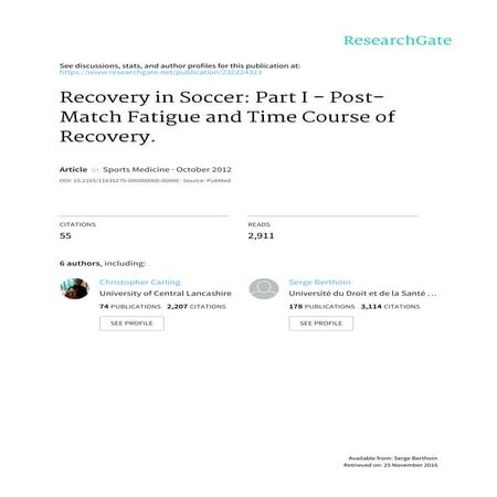 Recovery in Soccer Part I – Post-Match Fatigue and Time Course of Recovery