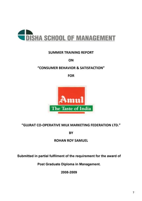consumer behavior & satisfaction towards Amul milk