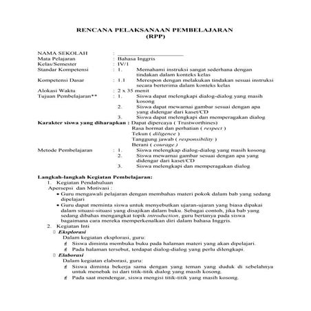 Rpp bahasa inggris4sms1