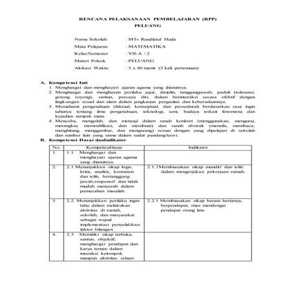 Rpp peluang pertemuan 1dan 2 kelas 7 kur 2013