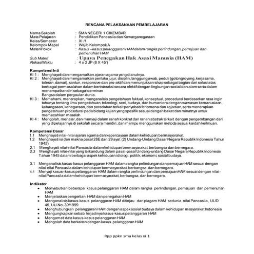 Rpp ppkn sma xi bab 1 pertemuan 3