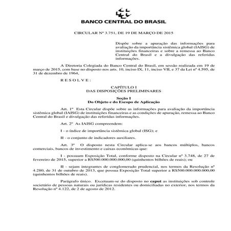 Circular Bacen nº 3.751, de 19 de março de 2015