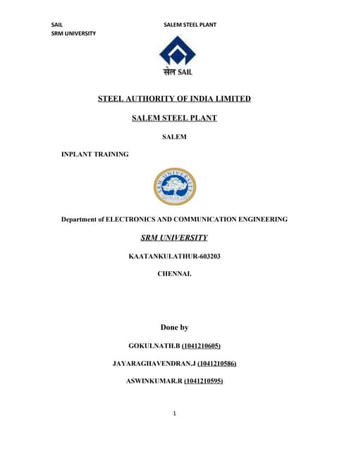 SAIL SSP IPT report by srm univ